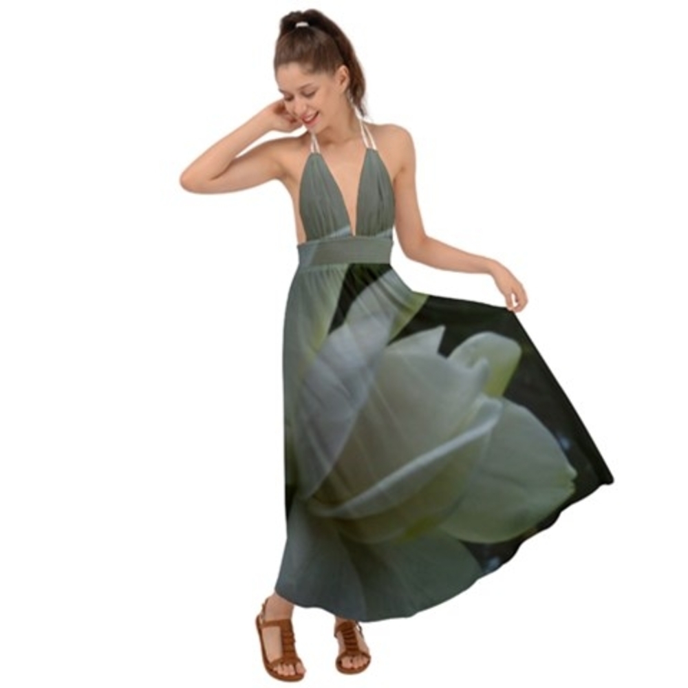 Elegant Green Halter Dress